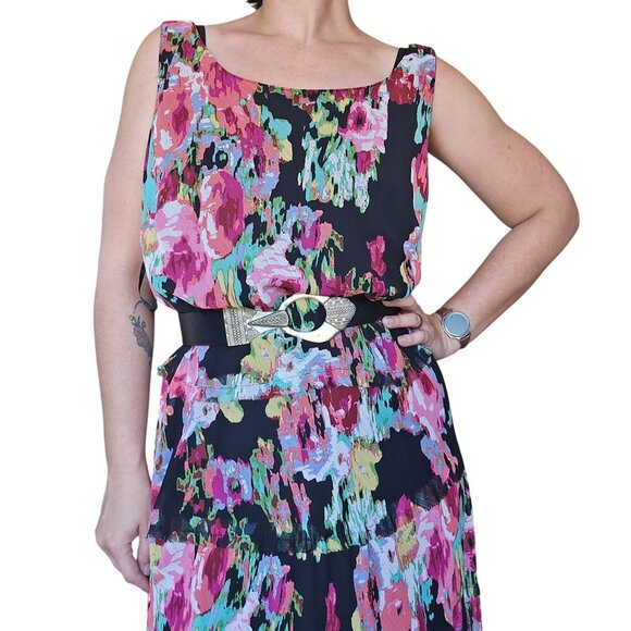 Jones Studio Maxi Dress 18W Womans Plus Multicolor Floral Sleeveless Cottagecore - Picture 4 of 9